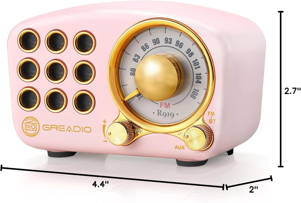Greadio 5.0 MP3 Retro Bluetooth Speaker, Vintage Radio- FM Radio with Old Fashioned Classic Style, Strong Bass