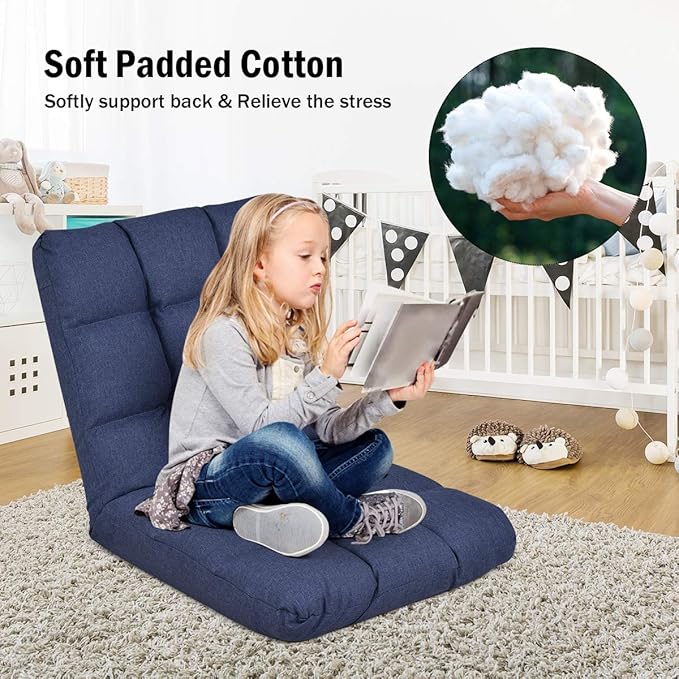 LDAILY Floor Chair Padded Gaming Sofa Chair with Adjustable Backrest and Thick Seat Cushion Cushioned Back Support Versatile Metal Frame Floor Seating Great for Reading Gaming Meditation (Blue)