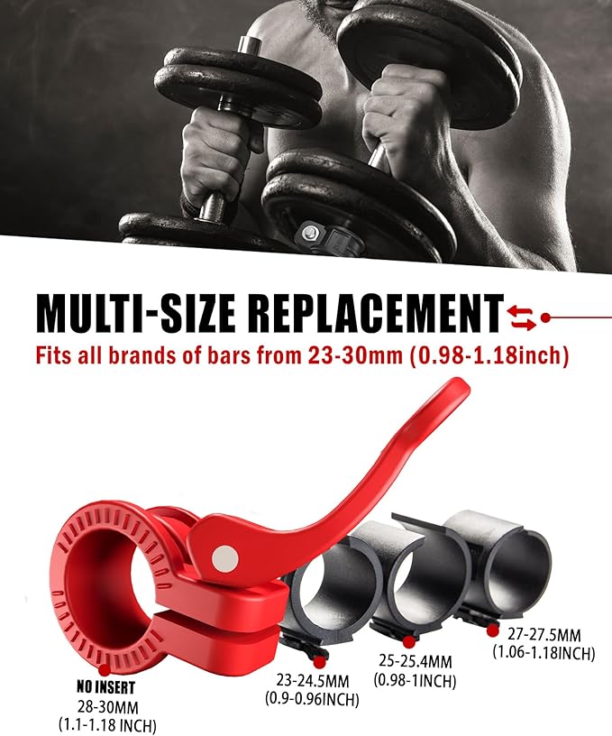 ZY-HUAN 1 Inch Barbell Clips, Adjustable Barbell Collars 23–30mm, Weight Clips for Dumbbells, Nylon Clamps with 6 Inserts