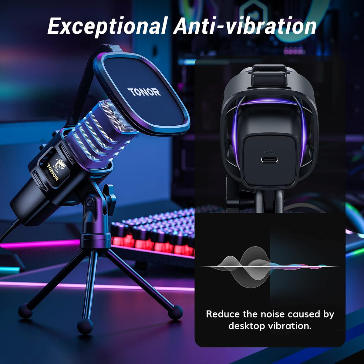 TONOR RGB USB Microphone, Cardioid Condenser Computer PC Mic with Tripod Stand, Pop Filter, Shock Mount for Gaming, Streaming, Podcasting, YouTube, Twitch, Compatible with Laptop Desktop,TC30 with RGB