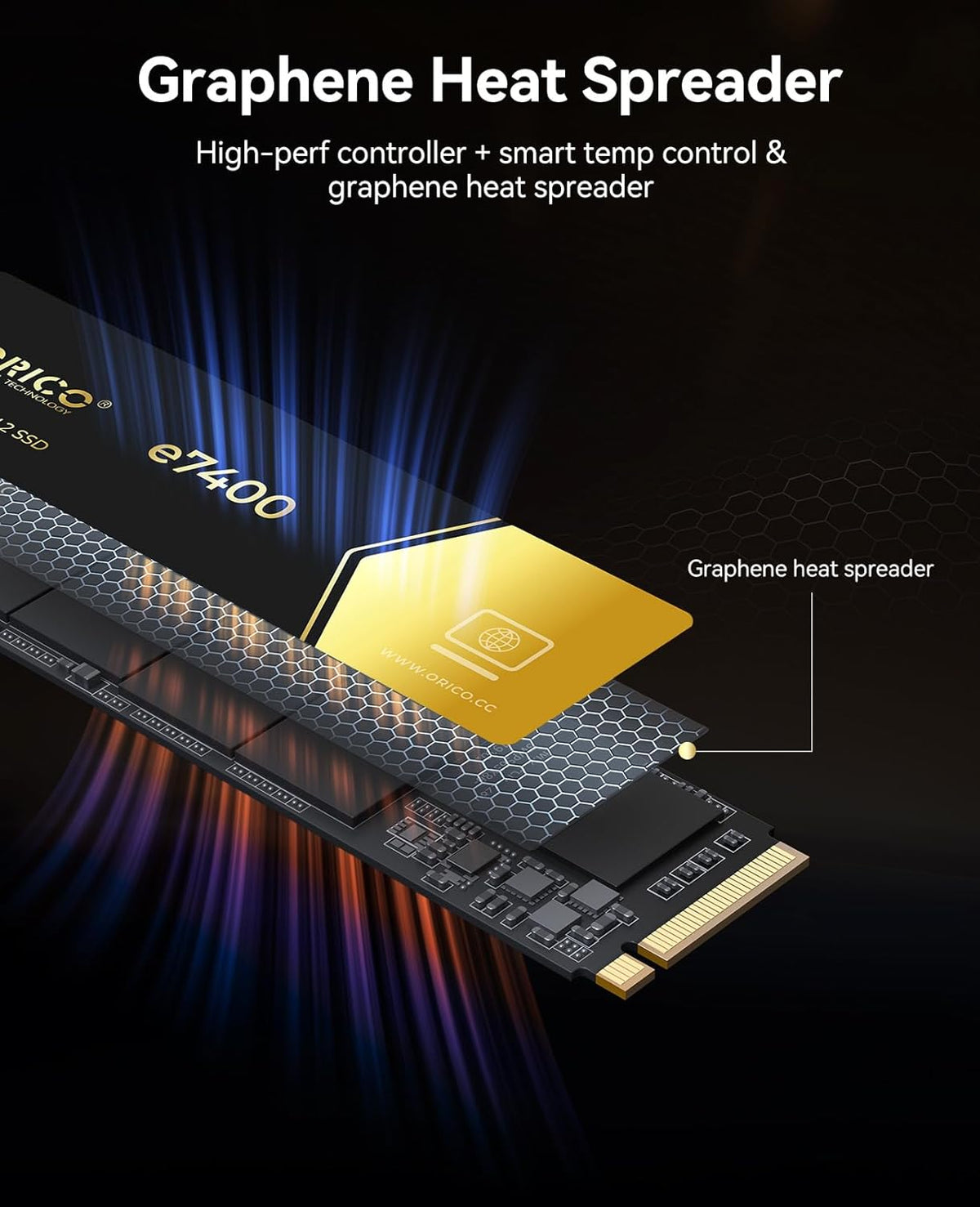 ORICO 1TB NVMe SSD PCIe 4.0- Up to 7400MB/s, M.2 2280 PCIe 4.0X4 Internal Solid State Drive, Fast Heat Dissipation, Compatible with macOS Windows for Gamers and Creators-e7400