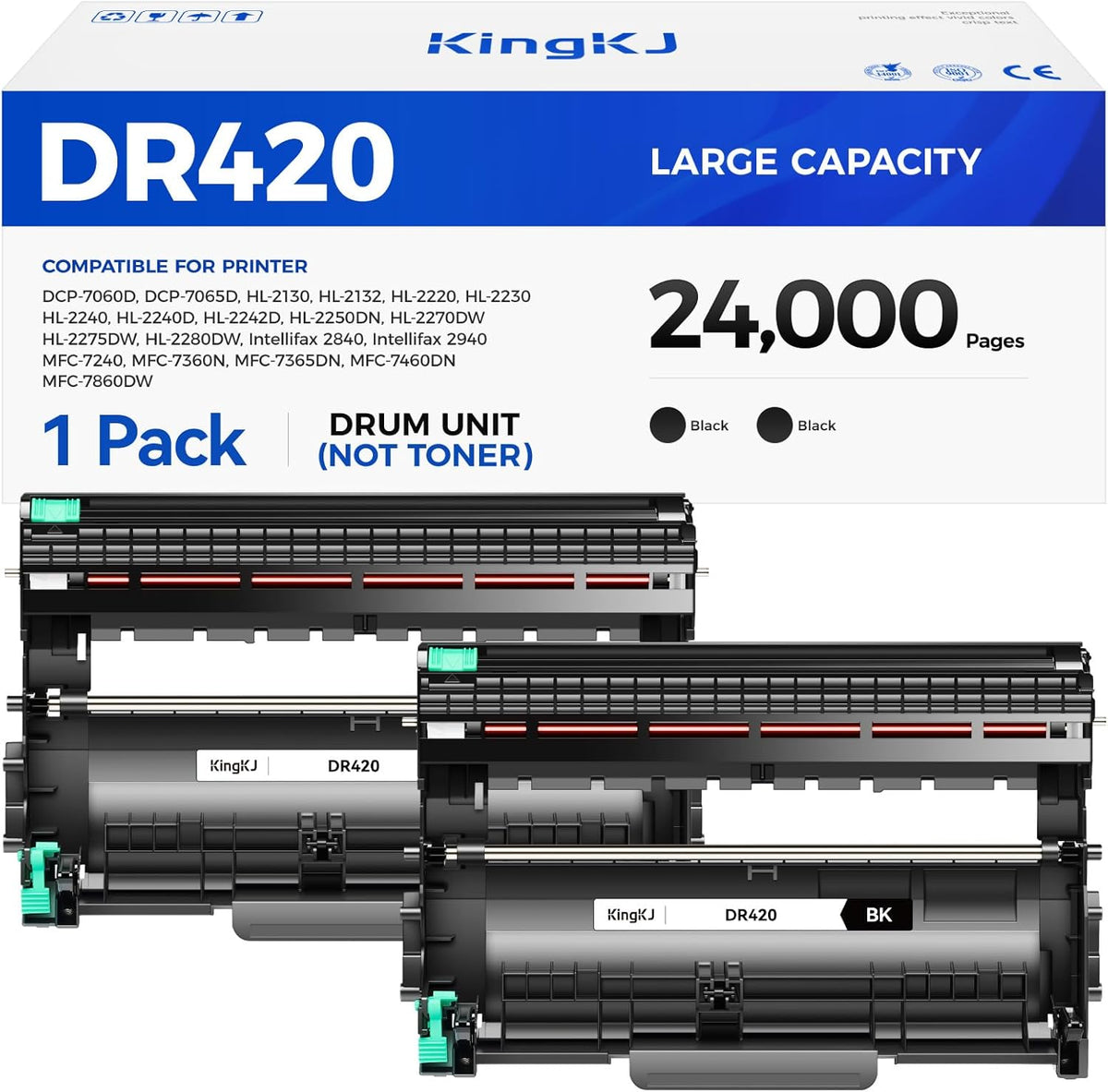 DR420 Drum Unit(Not Toner)Replacement Compatible for Brother DR420 DR-420 Imaging Drum HL-2270DW HL-2280DW HL-2230 MFC-7360N MFC-7860DW DCP-7065DN Intellifax 2840 2940 MFC-7240 HL-2240D Printer 2-Pack
