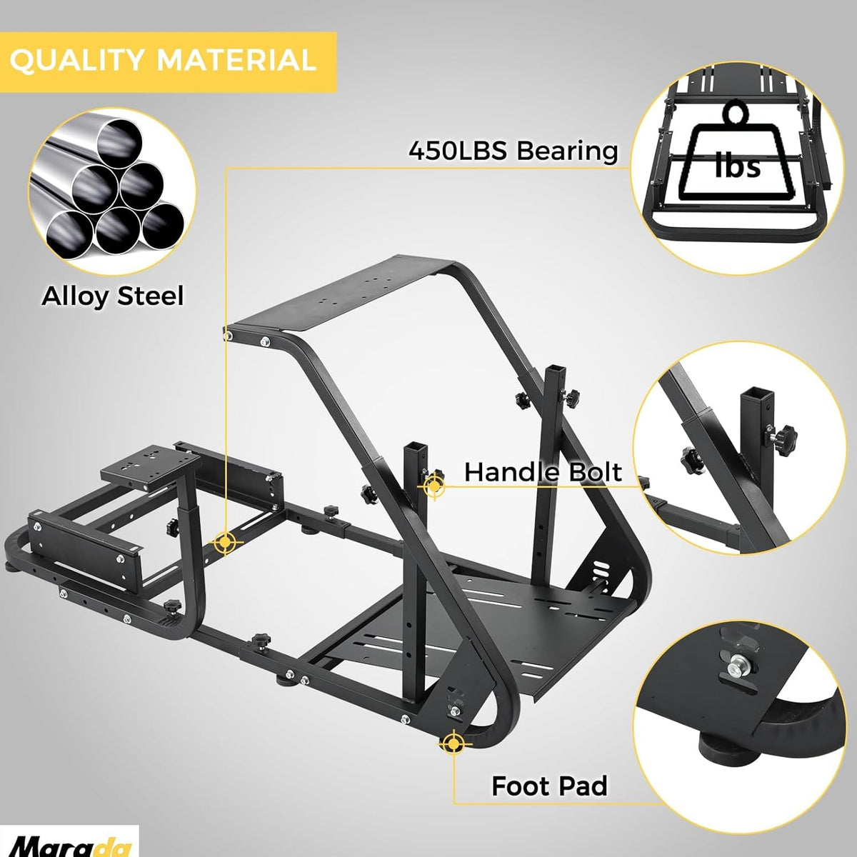 Marada Reinforced Stabilizing Racing Steering Wheel Cockpit Compatible with Fanatec, PXN, Thrustmaster, Logitech Device Adjustable Driving Simulator TV Stand Wheel & Pedal & Handbrake Not Included