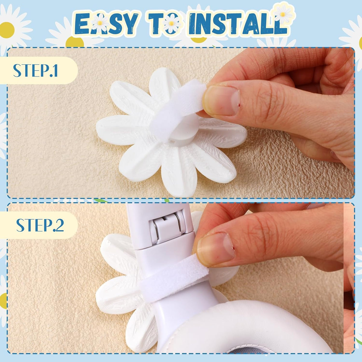 Fiwochic 2 Pack 3D Headset Headphone Accessories Decoration Daisy Flower Decor Cute Printed White Daisy Cute Attachment