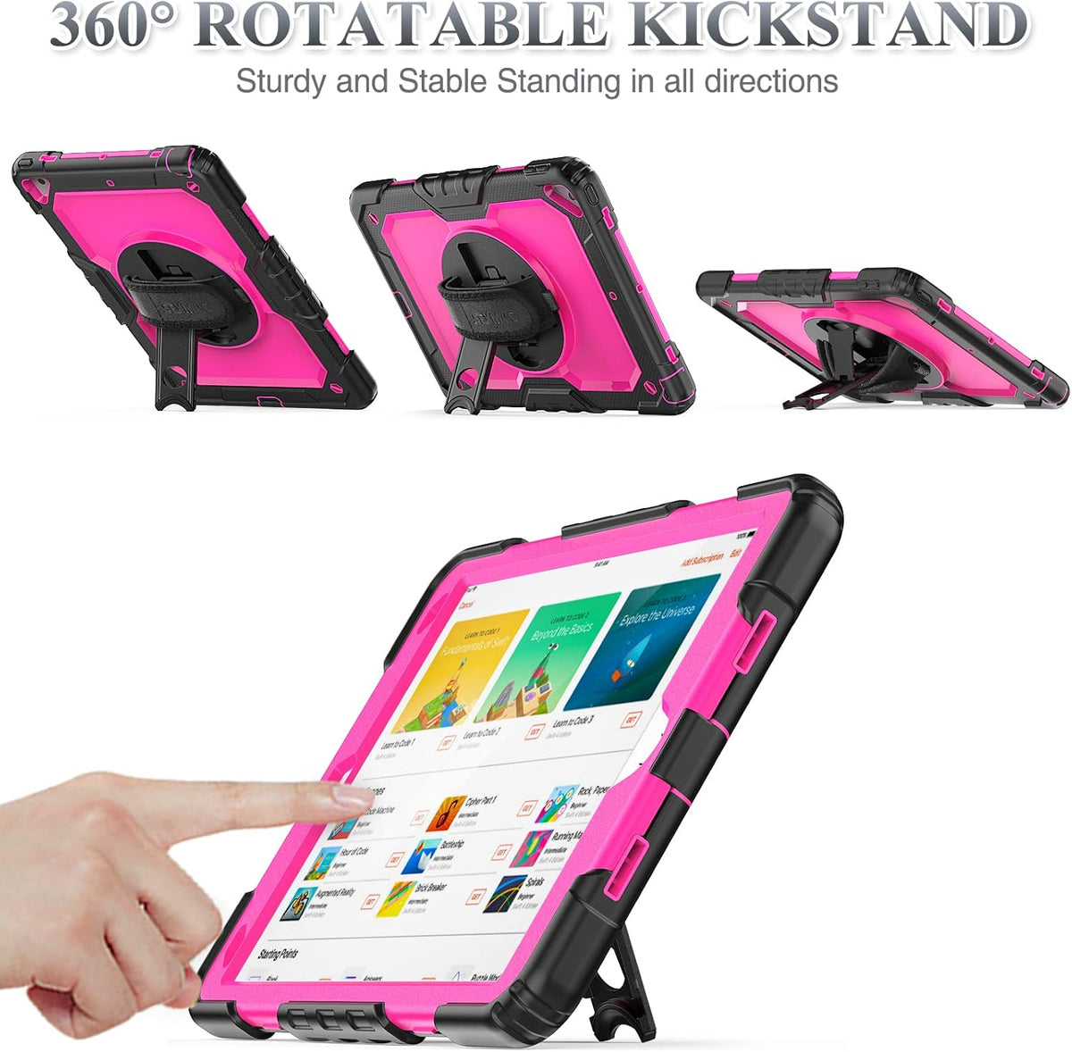 SEYMAC stock Case for iPad Air 3 2019 / Pro 10.5'' with Screen Protector Pen Holder [360° Rotate Hand Strap/Stand], Drop-Proof Case (Rose+Black)