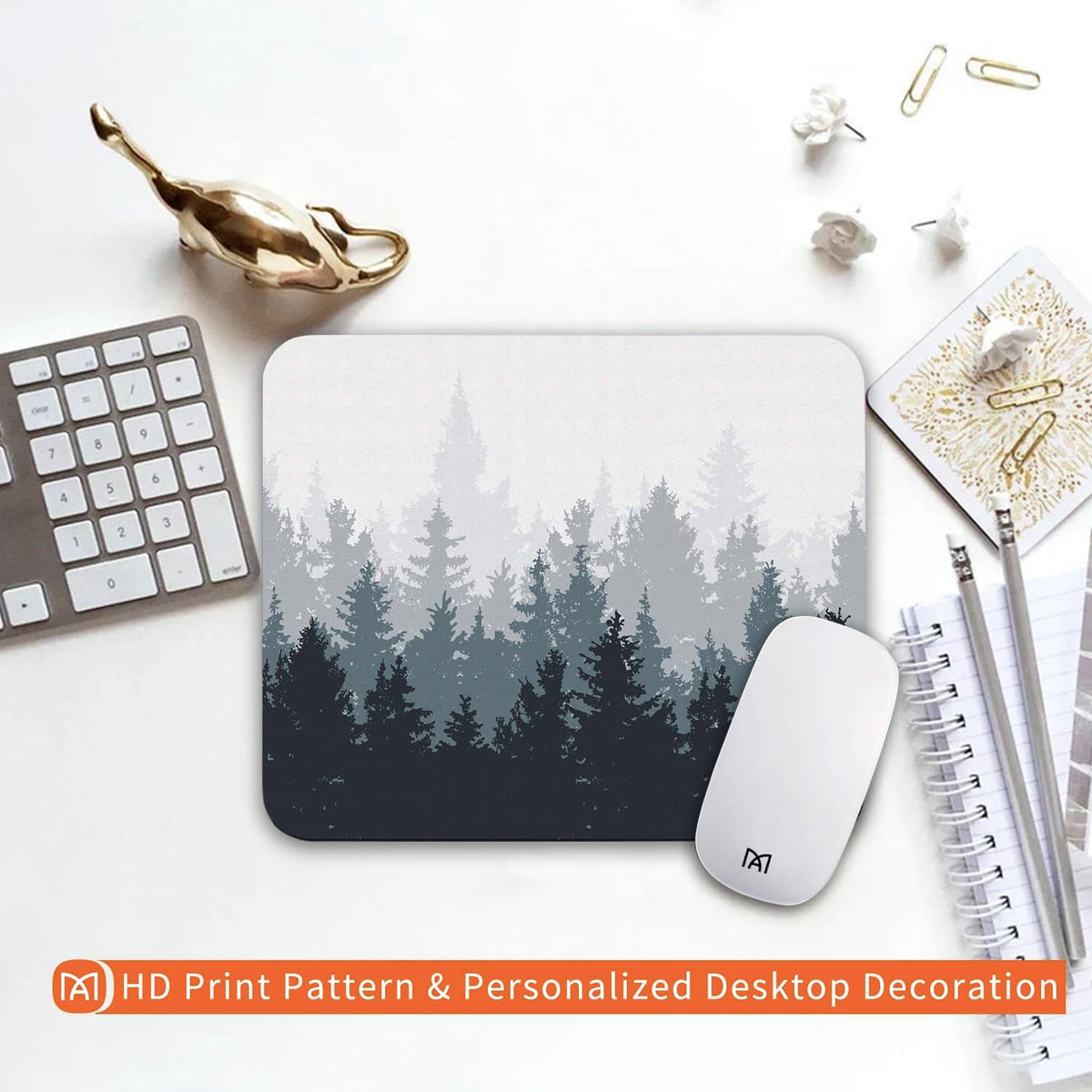 Square Mouse Pad Forest, Personalized Premium-Textured Custom Mouse Mat Design, Washable Mousepad Cloth, Non-Slip Rubber Base Computer Mouse Pads for Wireless Mouse