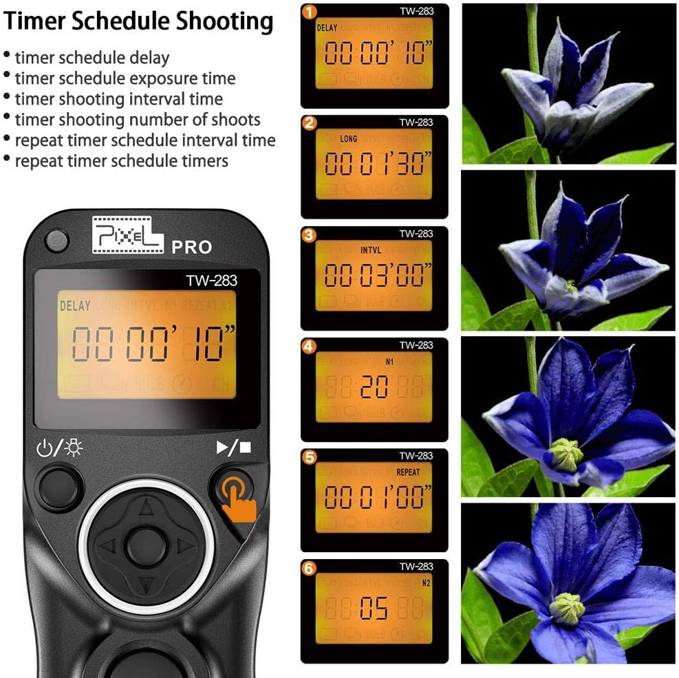 Pixel TW-283 E3 Wireless Shutter Release Remote Control Compatible for Canon Eos R6 R8 RP XT XTi XS XSi T1i T2i T3 T3i T4i T5 T5i T6i T7i T8i 1300D 1100D 1000D 550D 500D 450D 400D 350D 300D 90D