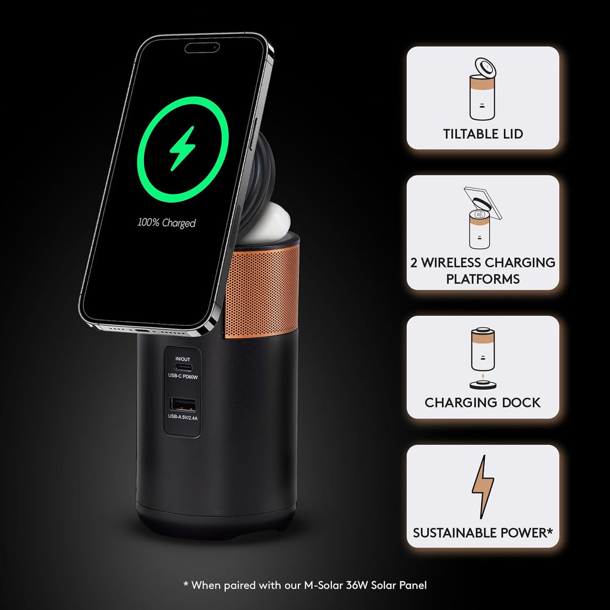 Duracell M100 Portable Charging Hub – 92W Charger for Laptops & Tablets, Wireless Charging for Cell Phones & Earbuds – Light & Compact Power Bank Station w/ USB-C & USB-A Ports, Charging Dock