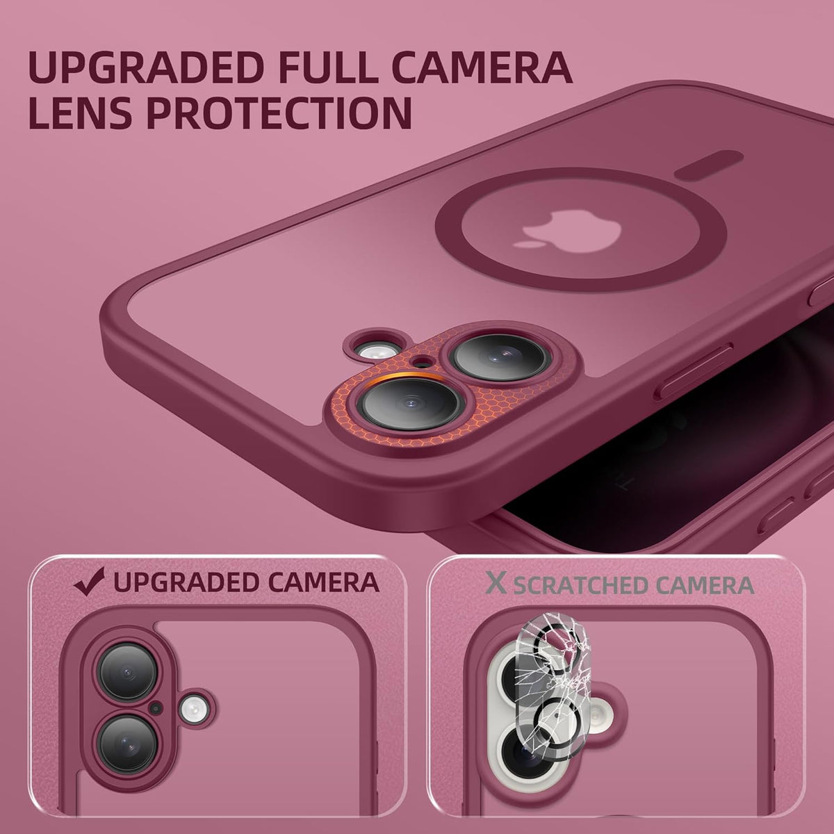 BERFY Magnetic for iPhone 16 Case, Compatible with MagSafe, Built-in Privacy Screen Protector and Upgraded Camera Protection, Anti-Spy Full Body Shockproof Phone Case for 16 6.1", Dark Red
