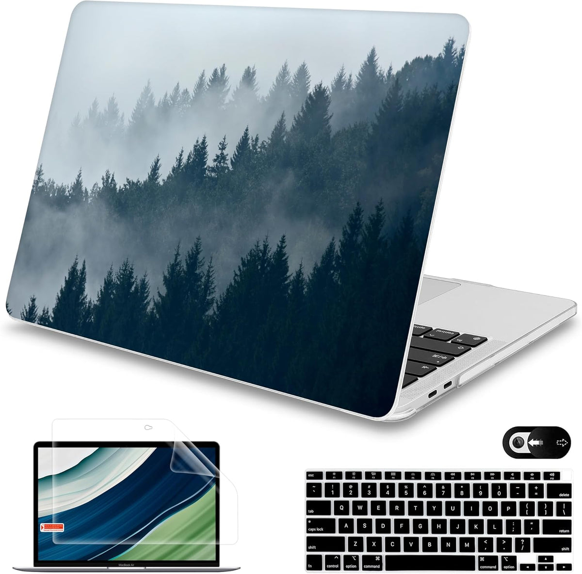 Mektron for MacBook Air 13 Case A1466/A1369 (2010-2017 Release), Snap-on Plastic Hard Shell Cover for MacBook Air 13.3 inch with Keyboard Cover, Misty Forest C132