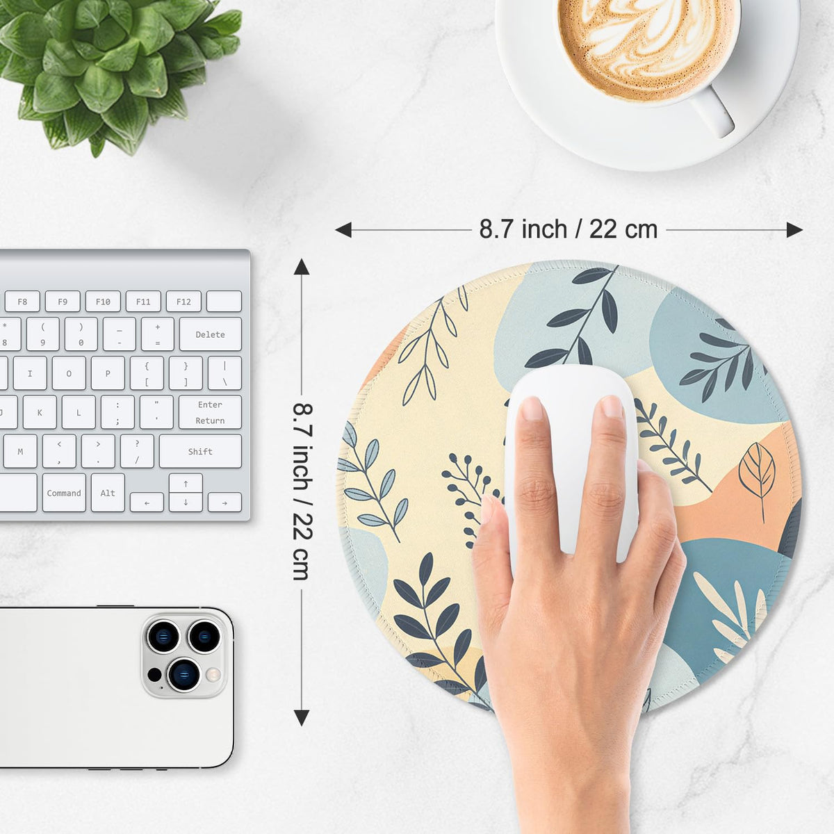 ITNRSIIET Mouse Pad Non-Slip Rubber Base Smooth Surface Stitched Edges Waterproof Durable Compatible with All Mice for Office & Gaming, Desk Accessory, Diameter 8.7 inch, VividFoliage
