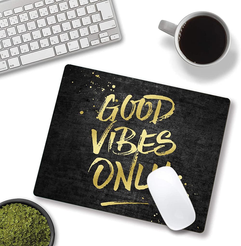 Hokafenle Mouse Pad, Motivational Mouse Pad with Inspirational Quotes Design, Mouse Mat Square Waterproof Mouse Pads, Non-Slip Rubber Base MousePads for Office Home Laptop, Good Vibes Only