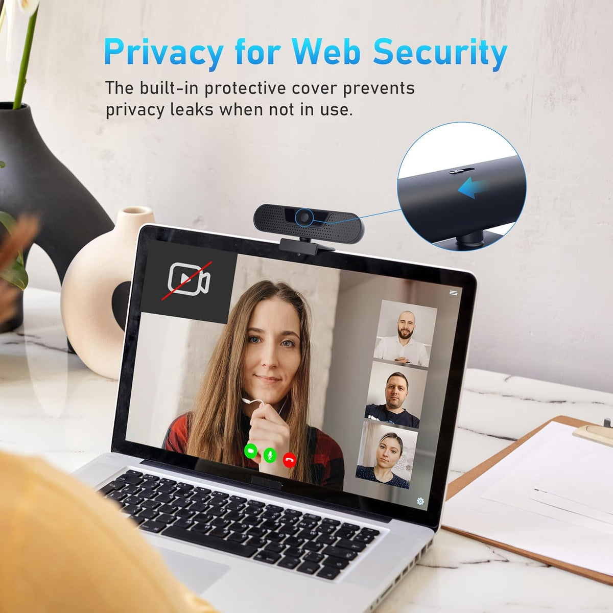 4K Webcam, Computer Camera with 4 Noise-canceling Microphones for Computer/Laptop/Mac, Privacy Cover and Tripod, Work with Video Conference, Live Streaming, Gaming, Video Calls, Zoom