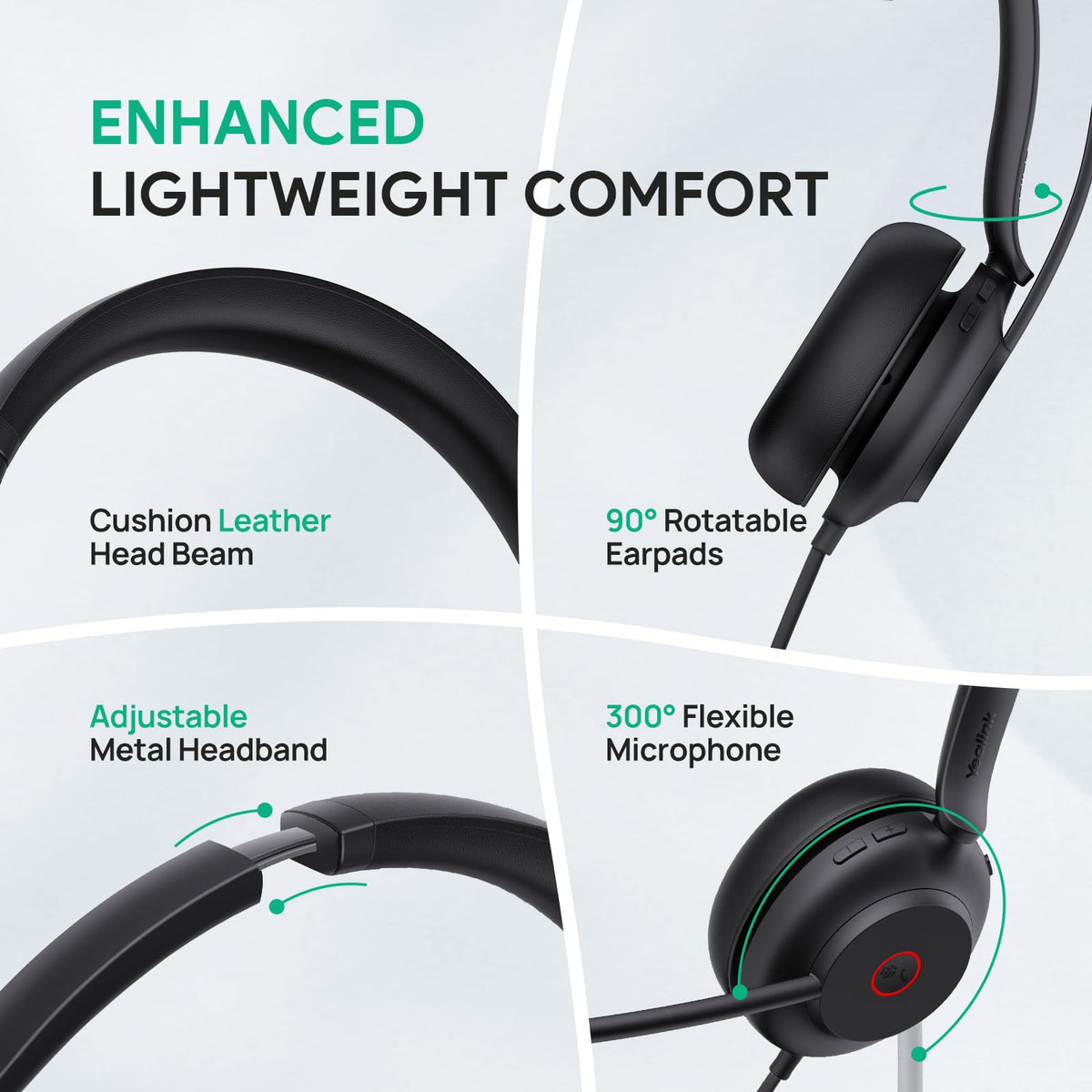 Yealink UH35 USB Headset for PC, Wired Headphones with Noise Cancelling Microphone, Certified Teams, All-Day Comfort Design, Stereo Headset for Home