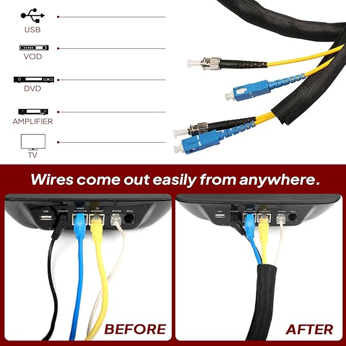 BuyUneed Black Split Braided Cable Management Sleeves 3/8inch -12Feet