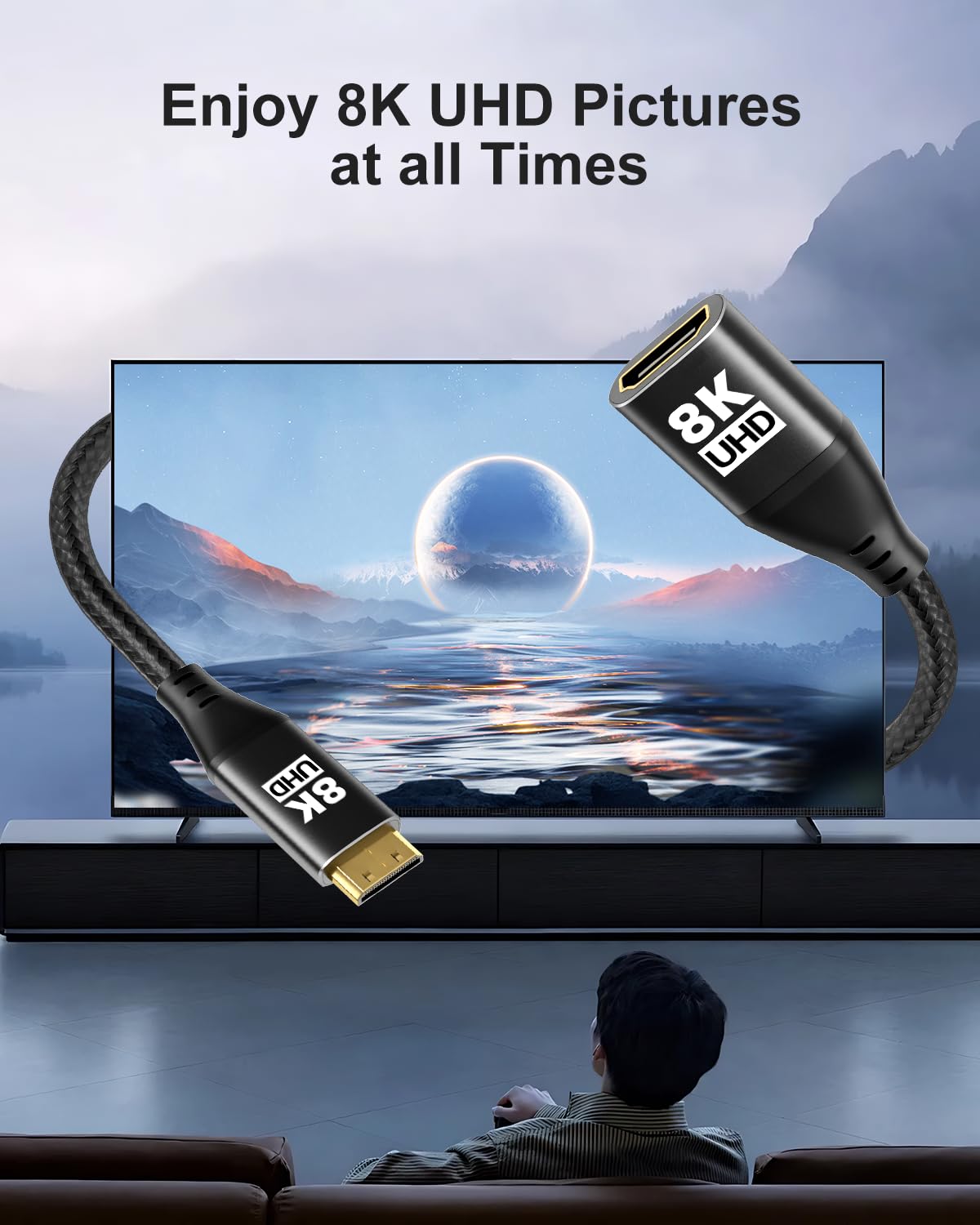 8K 8K@60Hz, 4K@120Hz 3D 48Gbps Mini HDMI to HDMI Adapter, Mini HDMI Male to HDMI Female Cable with HDR High Speed
