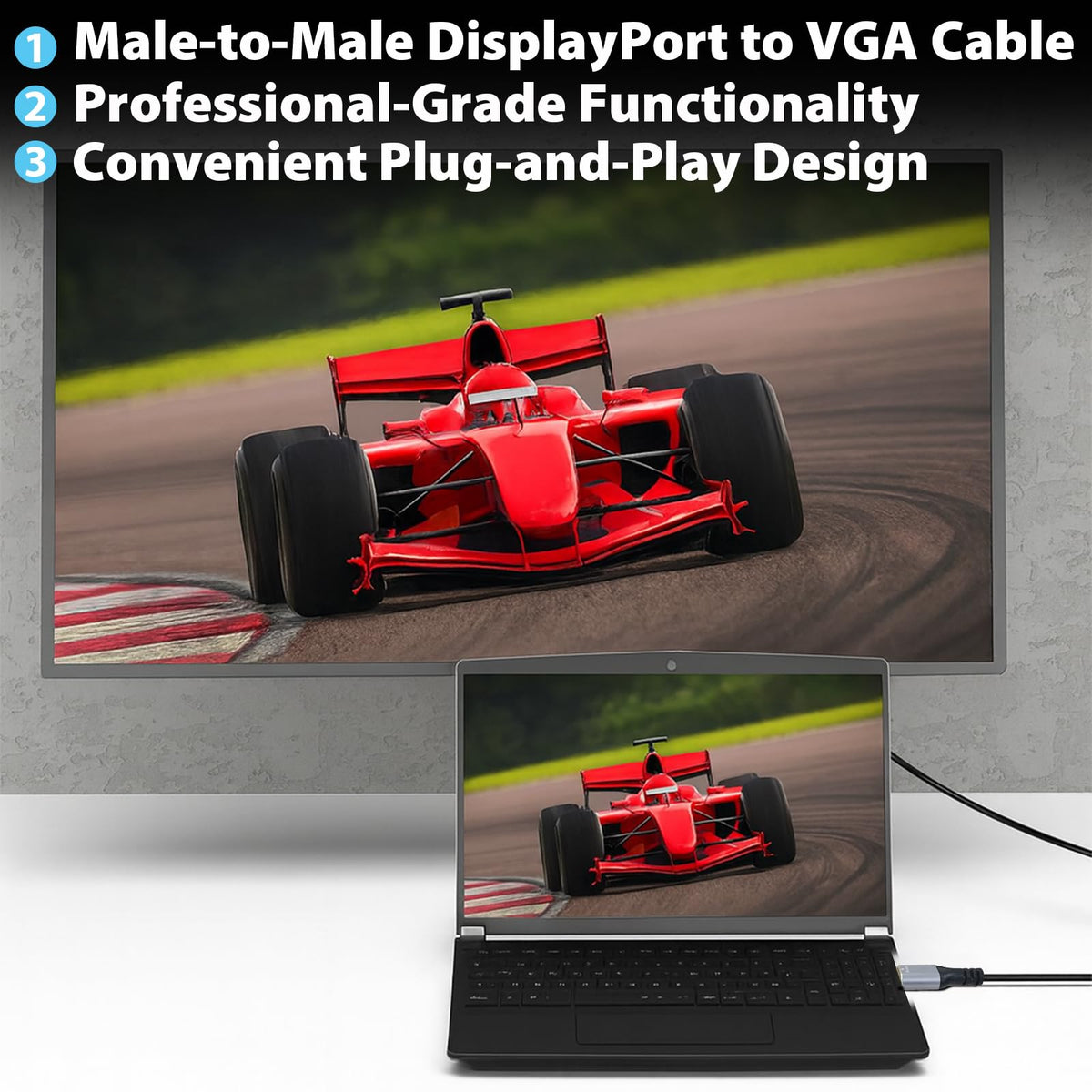 Cyberguys DisplayPort to VGA Cable 3ft, DP to VGA Cable w/ Secure Latch & Gold-Plated Connectors - Plug & Play Male-to-Male Display Port Adapter