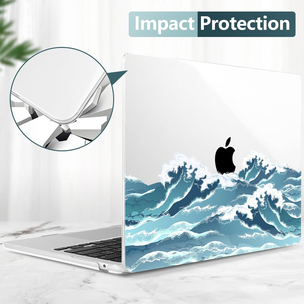 TWOLSKOO for M4 MacBook Air 13.6 inch Case 2025-2022 Release M4 A3240 M3 A3113 M2 A2681, Plastic Hard Shell & Screen Protector & Keyboard Cover & Trackpad Film, Ocean