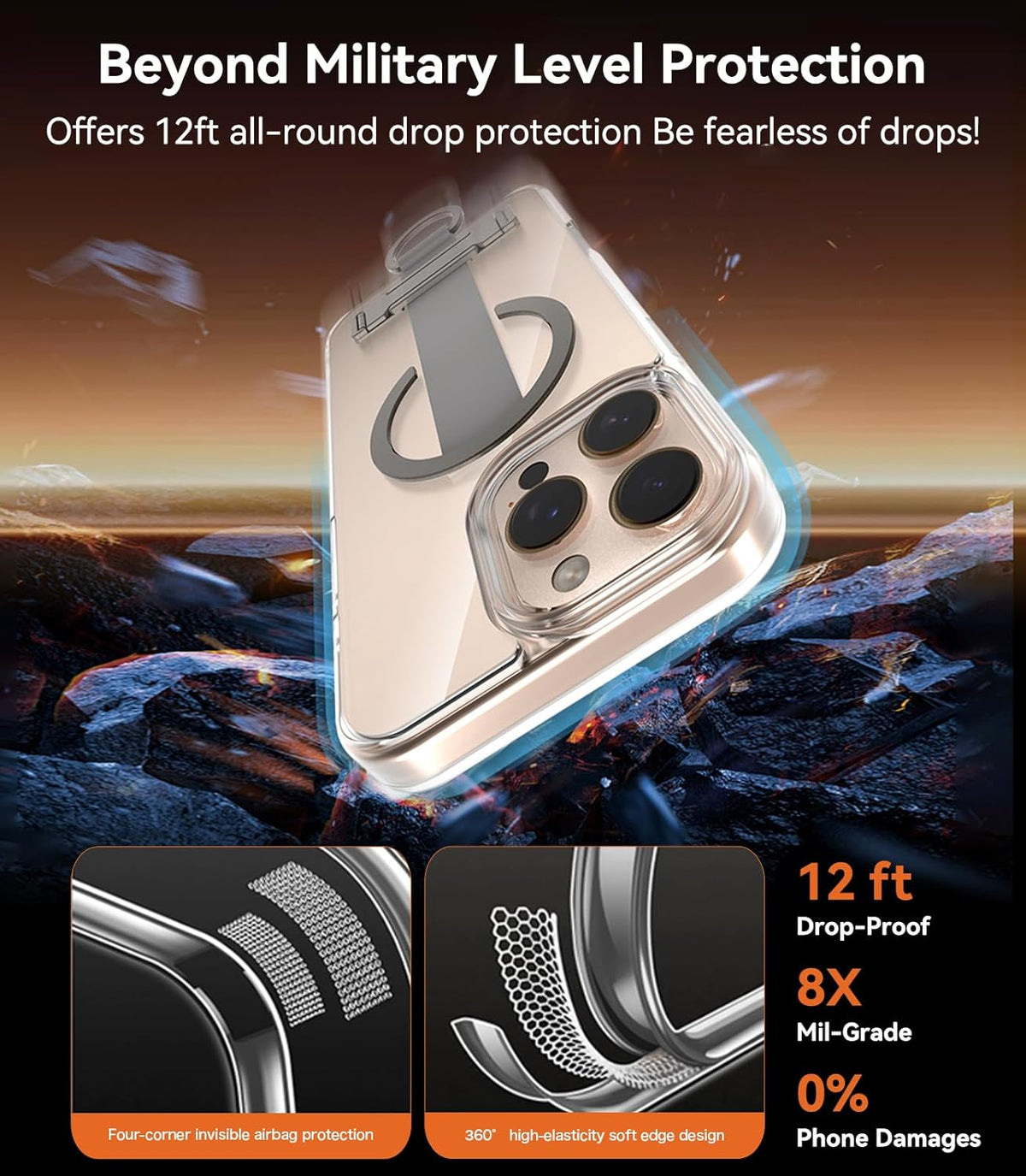 for iPhone 16 Pro Case 4-in-1 - Magnetic Clear Cover, Adjustable Wrist Strap, Foldable Stand & Crossbody Lanyard, Anti-Yellowing Protective Case (for iphone16 Pro)