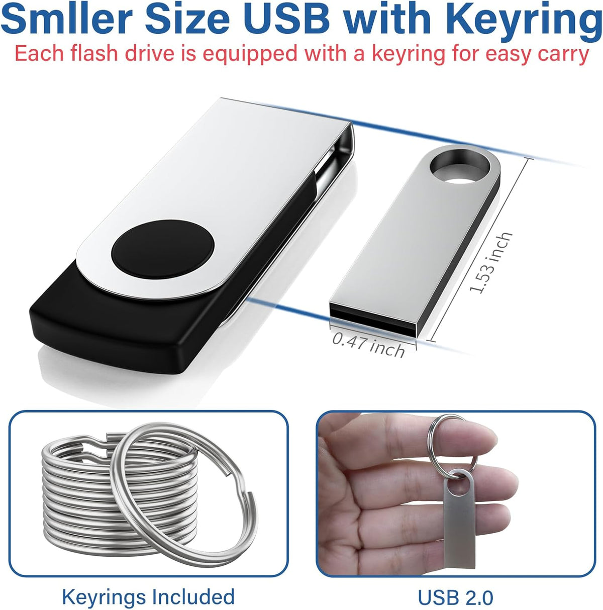 8GB USB Flash Drive 2 Pack with Keychains, Wooolken Sleek Metal USB 2.0 Thumb Drives Memory Stick for PC Laptop Computer