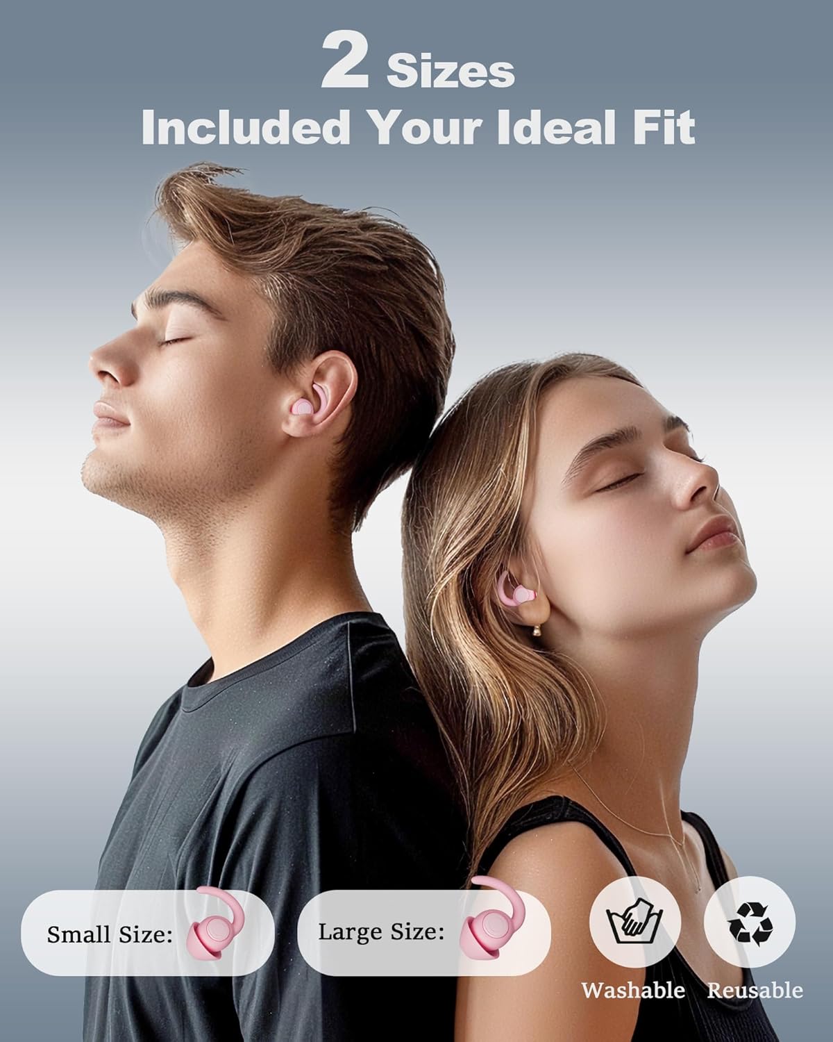 Ear Plugs for Sleeping - Noise Reduction Soft Silicone Earplugs, 2 Pairs Reusable Hearing Protection Earplugs for Noise Sensitivity, Sleep,Travel,Sound Reduction Noise Cancelling - Light Pink