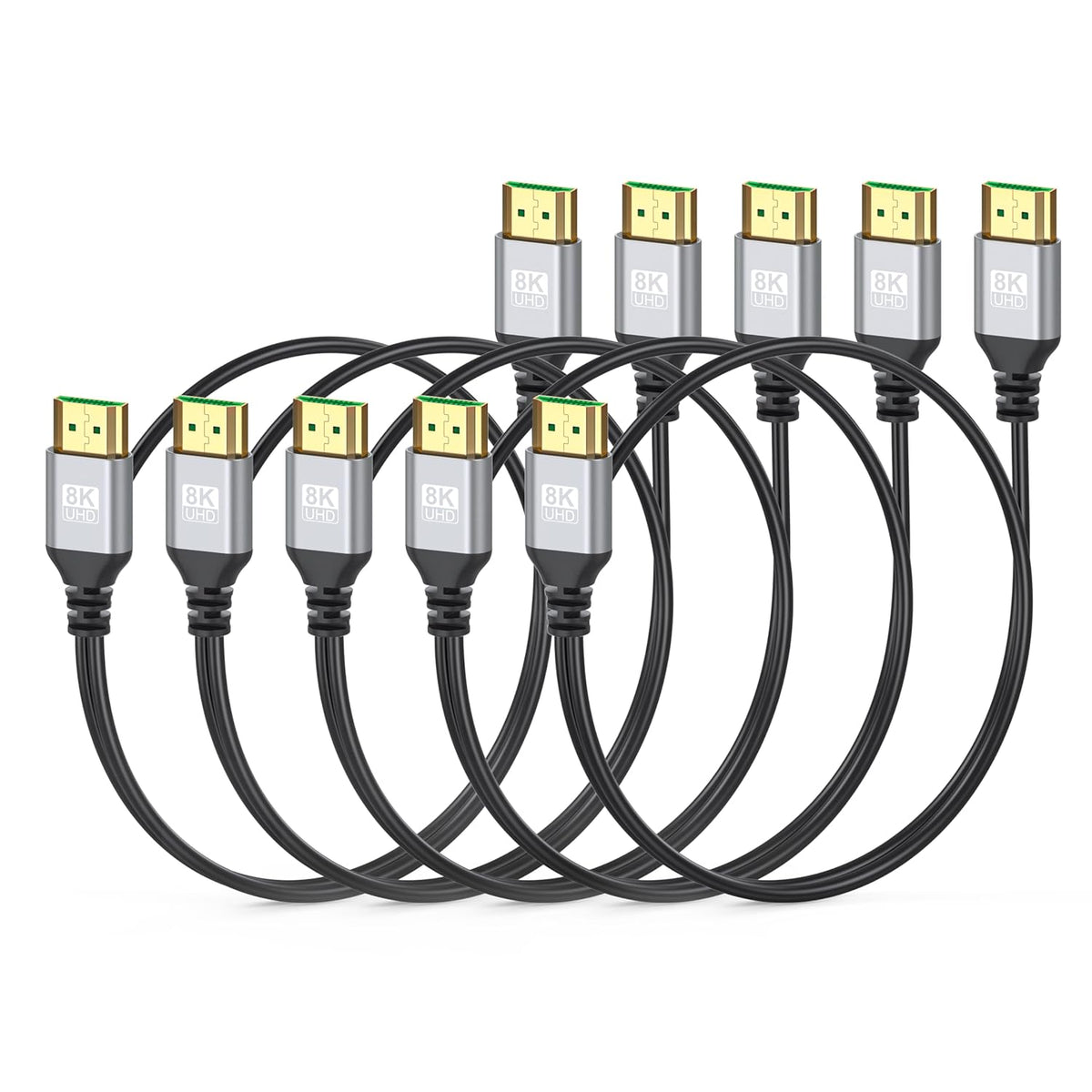 8K 3FT 5-Pack, 48Gbps 2.1 HDCP2.3, Dolby HDR10+ PS5, Slim HDMI Cables Ultra High-Speed, HDMI Cord Supports VRR, ALLM