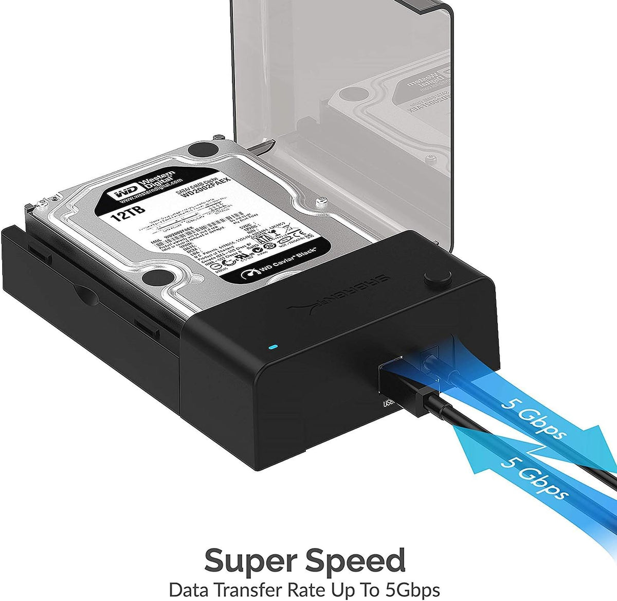 SABRENT USB 3.0 to SATA External Hard Drive Lay Flat Docking Station with Built in Cooling Fan for 2.5 or 3.5in HDD, SSD [Support UASP and 22TB] (EC-DFFN)