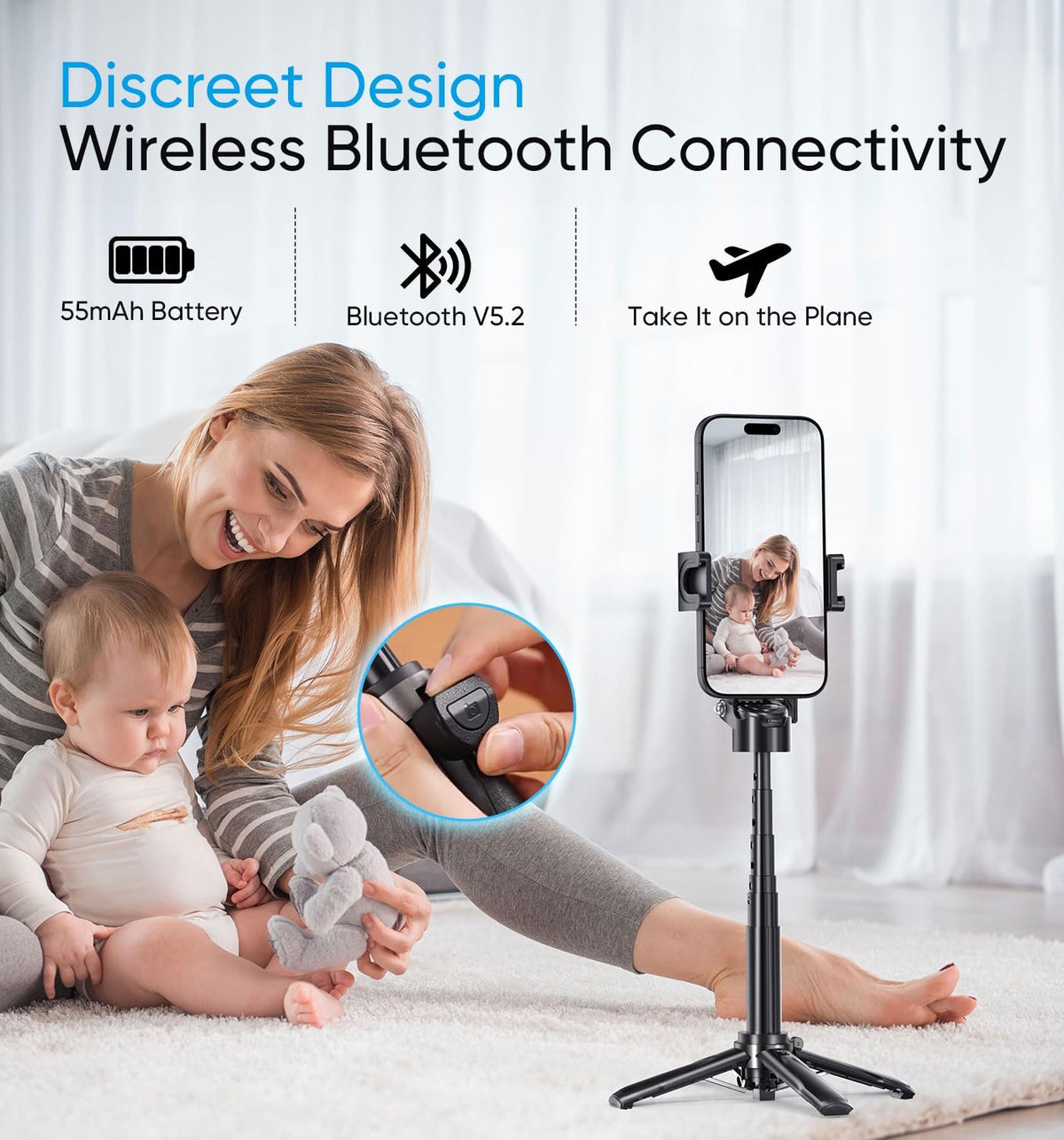 MAGIC JOHN Phone Tripod, Portable Selfie Stick, Pocket Size Selfie Stick for iPhone, Tripod for Phone with Wireless Detachable Remote Control for Photograph, Live Streaming, Video Recording