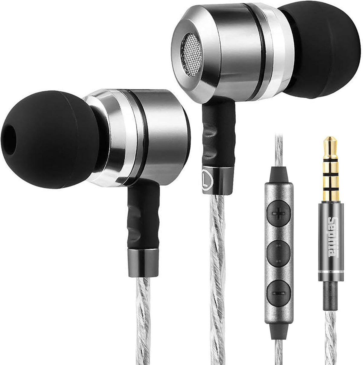 Sephia SP3060VC Wired Earbuds with Microphone, Deep Bass in-Ear Headphones with Noise Isolation, 10mm Drivers, Tangle-Free Cable, 3.5mm Jack