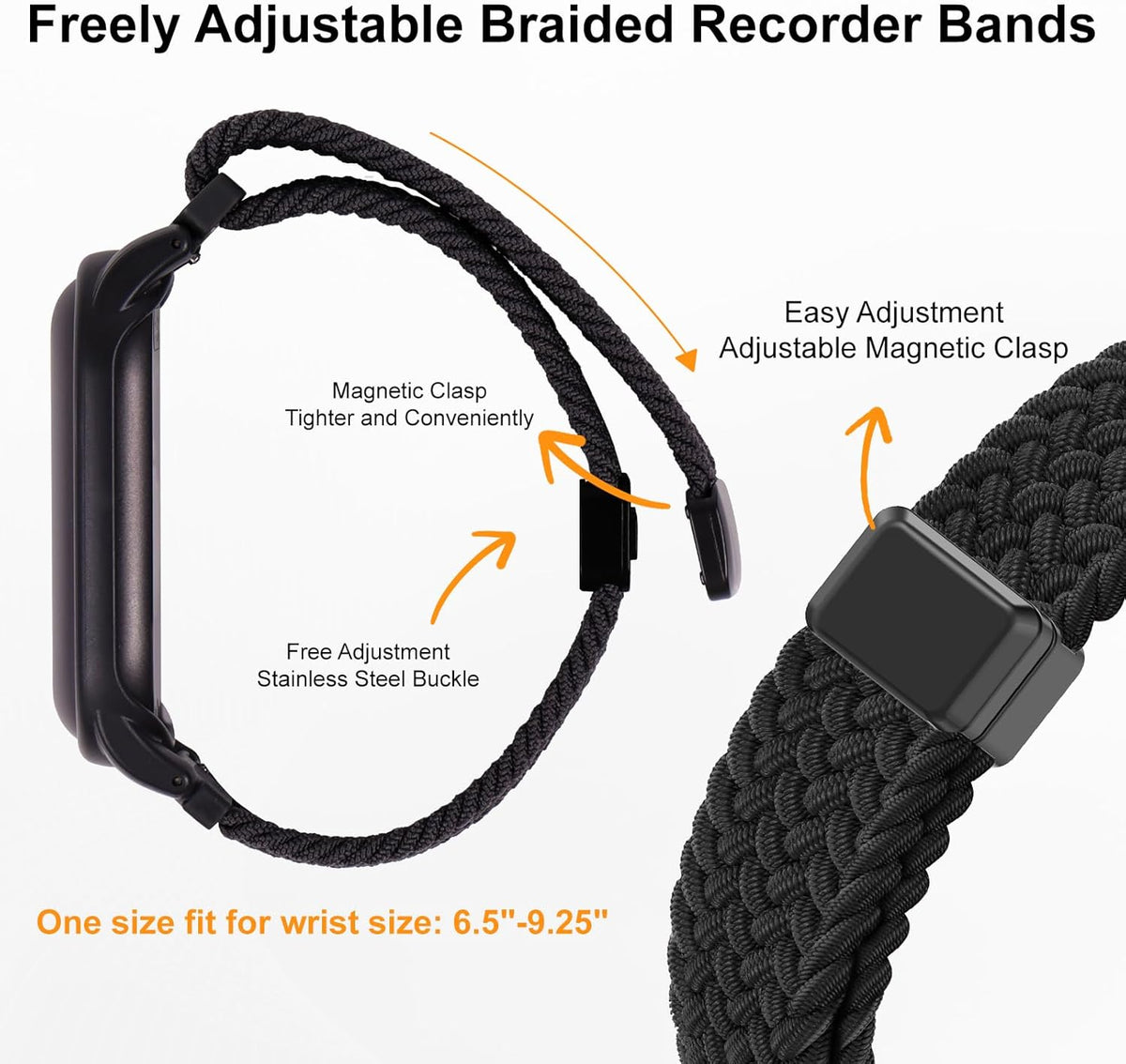 Adjustable Braided Wristband Compatible with Plaud NotePin & NotePin S AI Voice Recorder,Breathable Soft Wearable Strap