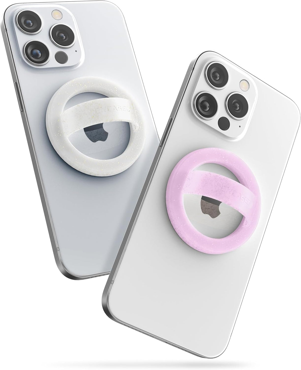 2-Pack Magnetic Phone Grip Holders for iPhone, Compatible with MagSafe (Soft-Touch Silicone) Cute Finger Loops for Women, Comfortable and Secure Fit (Clear Sparkle & Glitter Pink)