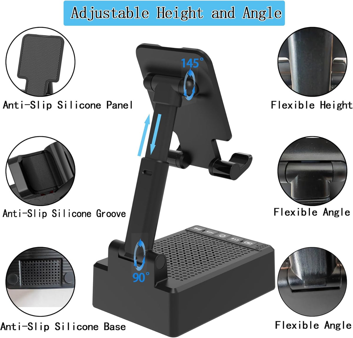 Birthday Gifts for Men,Cell Phone Stand with Wireless Bluetooth Speaker and Antislip Base HD Surround Sound for Home and Outdoors with Bluetooth Speaker for Desk Compatible with iPhone (Black)