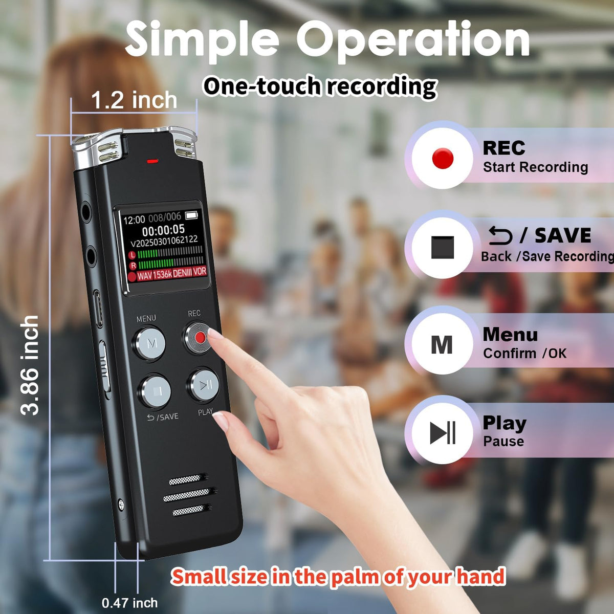 64GB Digital Voice Recorder with Playback: Voice Activated Recorders for Lectures Meetings Interviews - EVISTR Dictaphone Recording Device Tape Recorder Portable Mini, Audio Recorder with USB, MP3