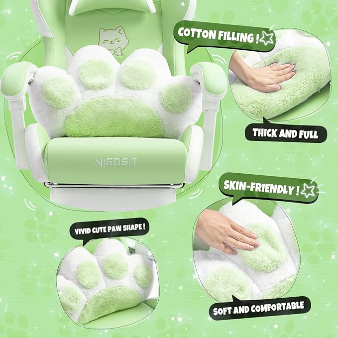 Gaming Chairs for Girls Ergonomic Cute Cat Gaming Chair with Paw Lumbar Cushion High Back Computer Desk Chair Height Adjustable Swivel Video Game Chair Gifts Suitable for Girls and Ladies