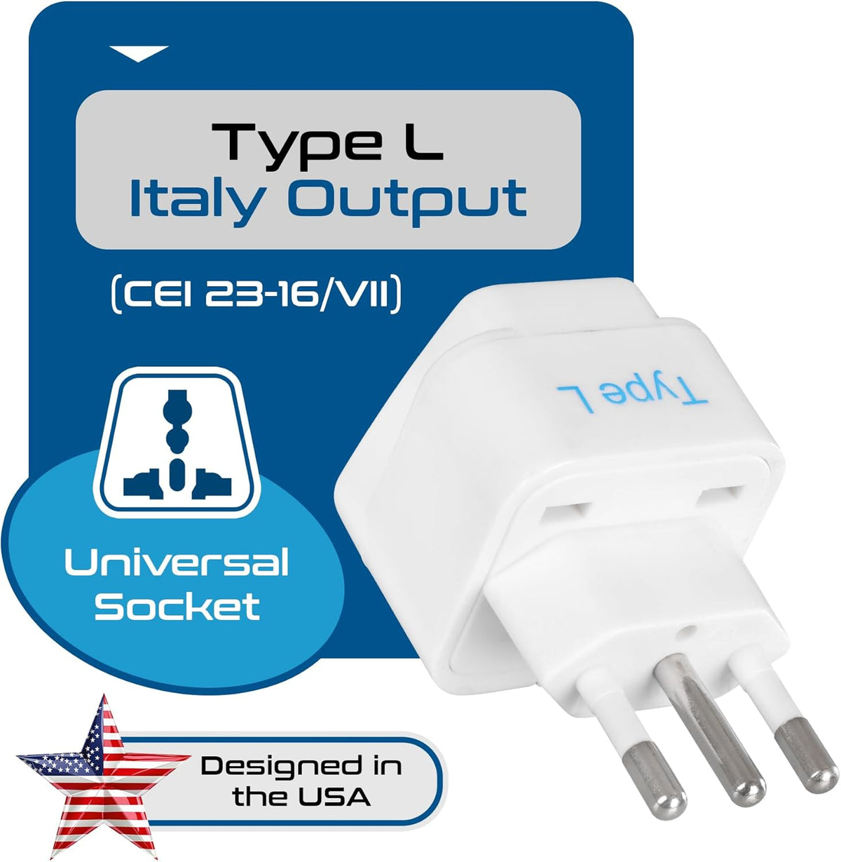 Ceptics Italy Power Adapter, Type L plug adapter, Universal Travel Adapter Chile, Italy travel adapter plug perfect for Rome, Lybia, Tunisia, Uruguay, GP-12A - White (3 Pack)