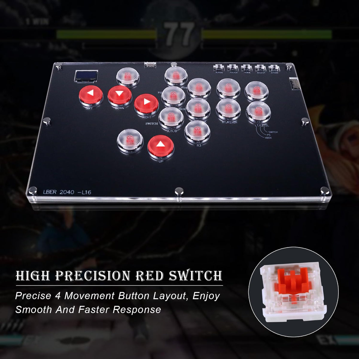 Arcade Stick All-Button Controller L16, Leverless Controller Street Fight with Turbo & SOCD, Arcade Stick Street Fight for PC/PS3/PS4/Steam/Switch