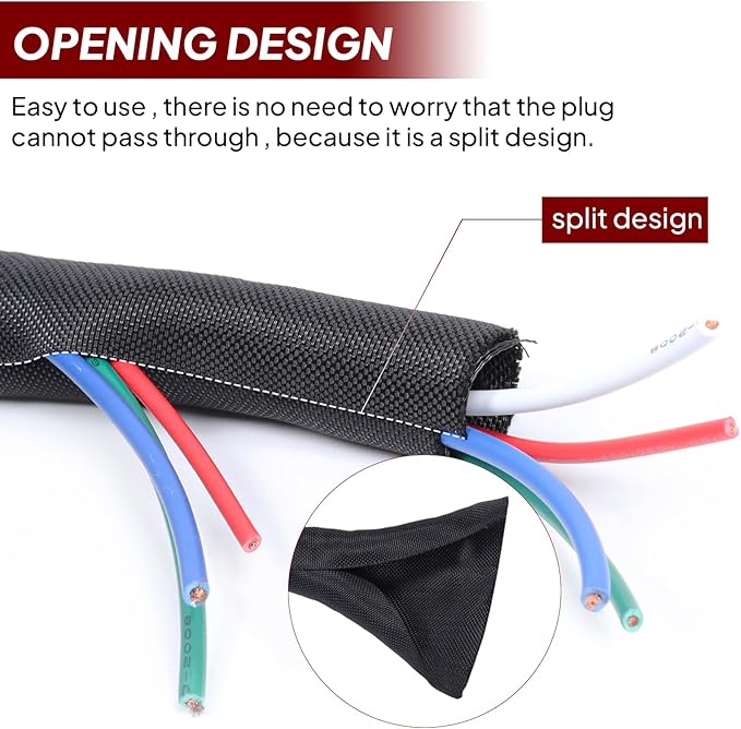 BuyUneed Black Split Braided Cable Management Sleeves 1/2inch -30Feet