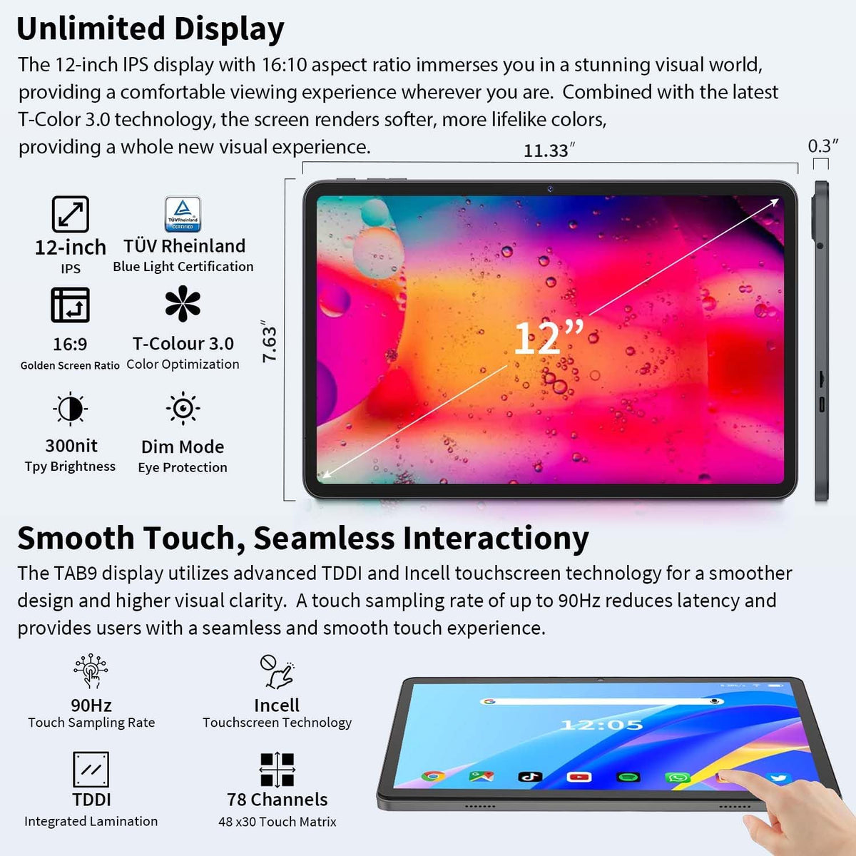 2025 Upgraded Android 15 Tablet, 12 inch Android Tablet with Keyboard, 24GB RAM+256GB ROM(1TB Expand), Octa-Core, 2K 2000x1200 Display, 16MP Dual Camera, 8000mAh, 5G WiFi, GPS, Bluetooth 5.0（Pink）
