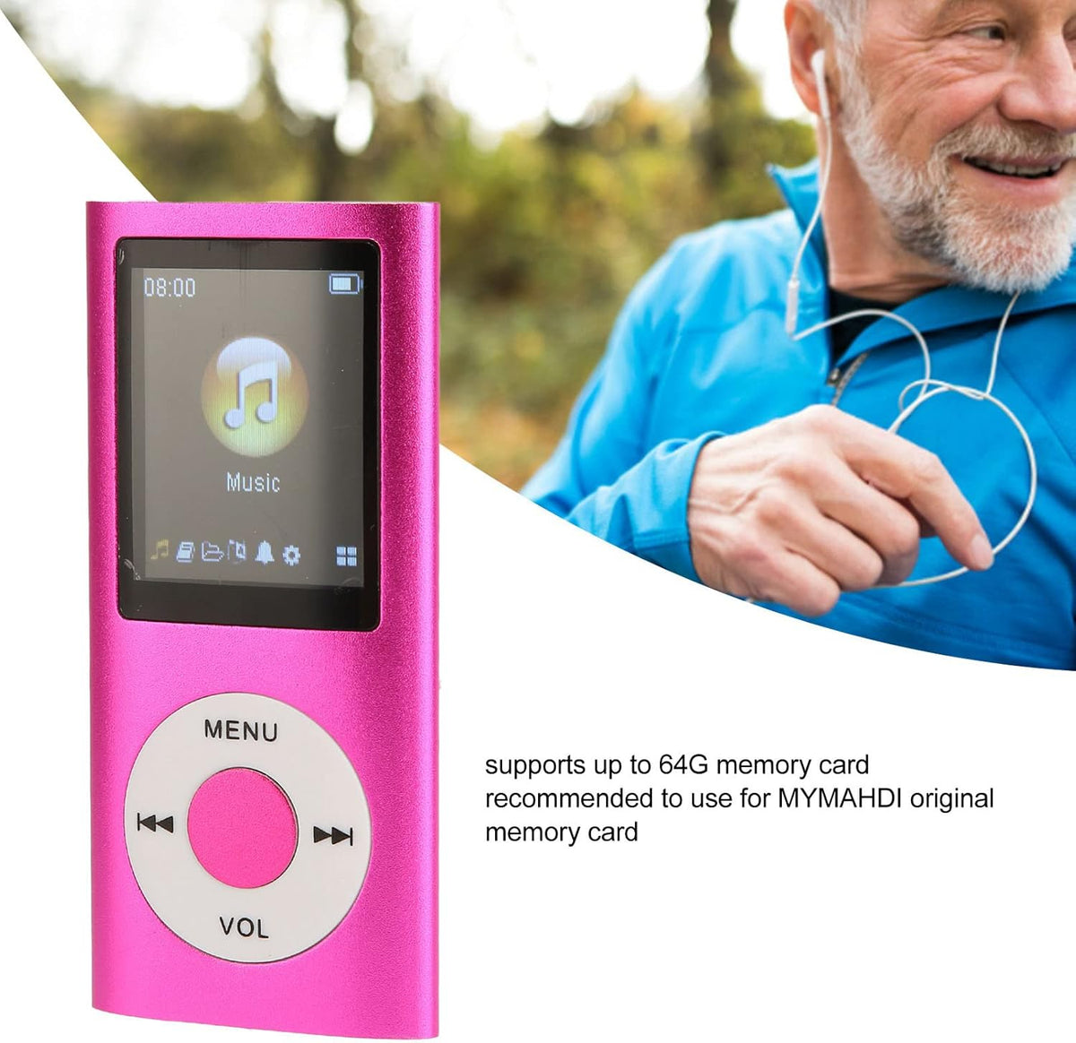 Heayzoki MP3 1.8 Inch 64GB, Player with Bluetooth, Music Player with Built-in HD Speaker, LCD Screen, HiFi Sound