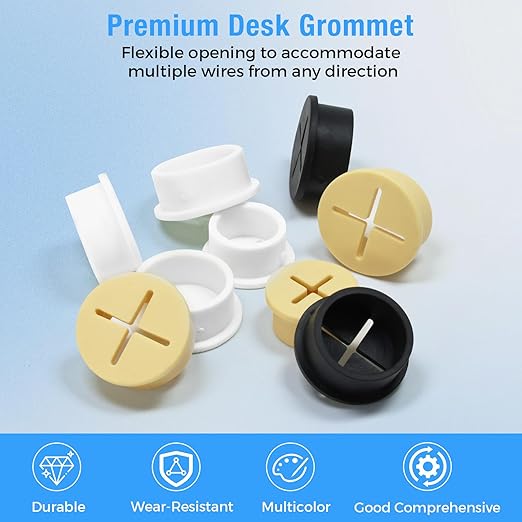 BOPOREAE Desk Grommet, 3/4 in 20 mm Black 15 Pcs Silicone Rubber Grommets