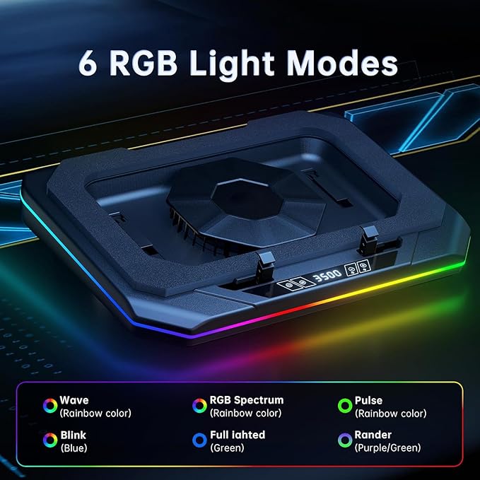 Cooling Pad for Razer Blade 14”(2023) Gaming Laptop Cooler with Powerful Turbo Cooling Fan Can Fast Cooling CPU+GPU 40°C Variable Speed6 RGB Light ModeTouch Control LCD Screen 3 USB-A Port