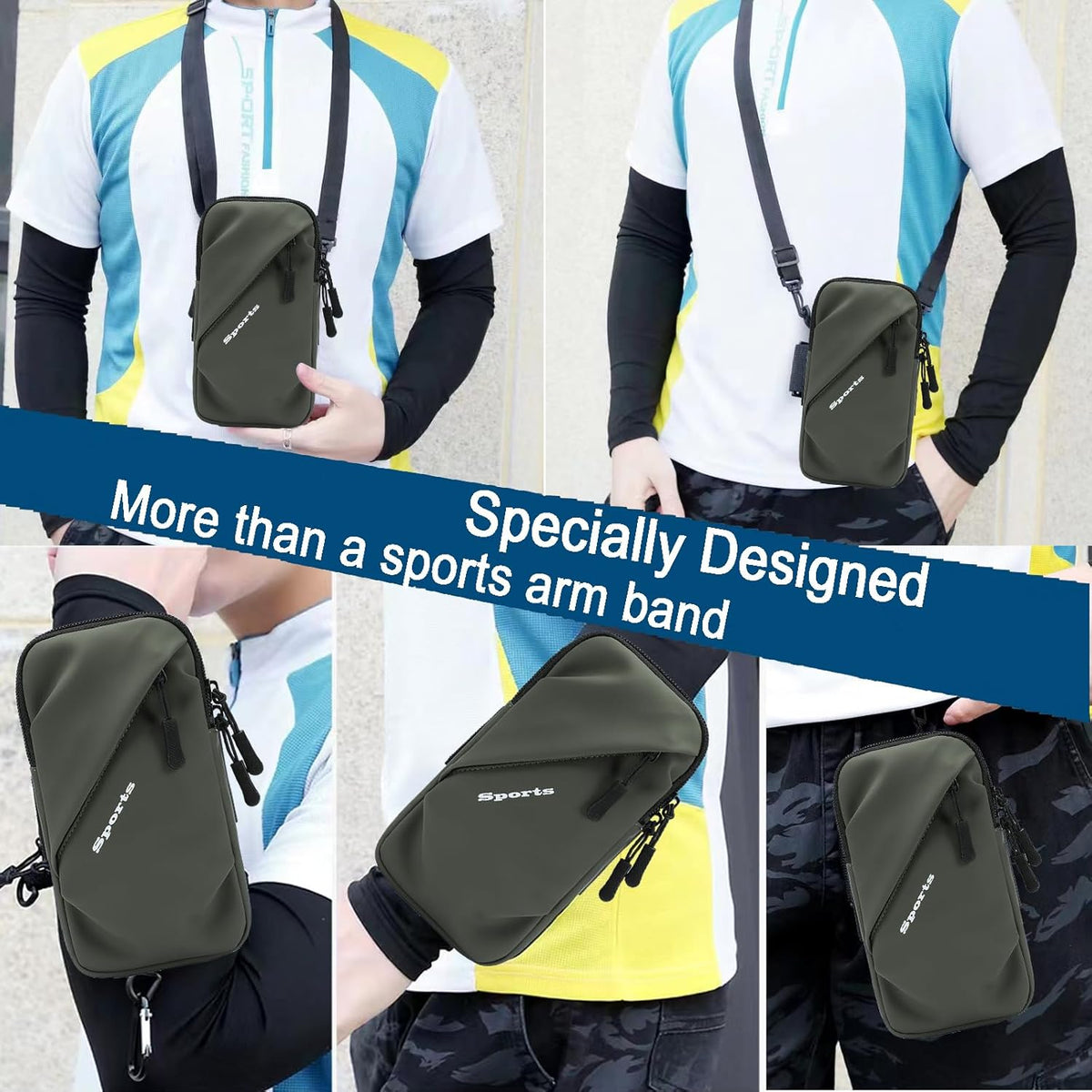 Phone Holder Arm Bands, Small Crossbody Shoulder Holsters Bag with Arm Band, Fits iPhone and All Cell Phones, Use for Running, Walking, Hiking & Biking (Plus Size Army Green)