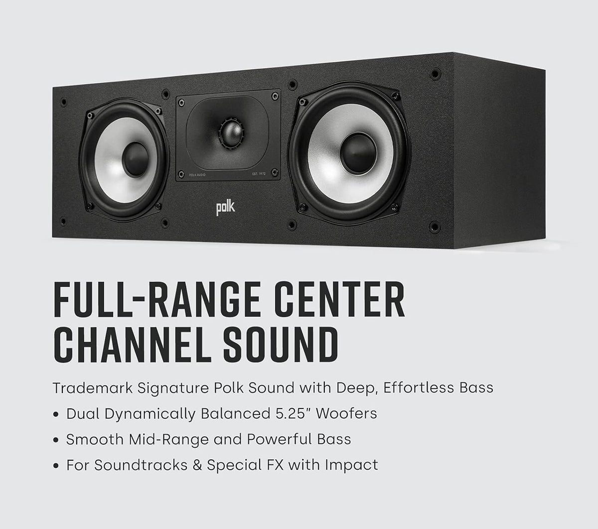 Polk Monitor XT30 Compact Center Channel Speaker - Hi-Res Audio Certified, Dolby Atmos & DTS:X Compatible, 1" Terylene Tweeter & Dual 5.25" Dynamically Balanced Woofer, Midnight Black