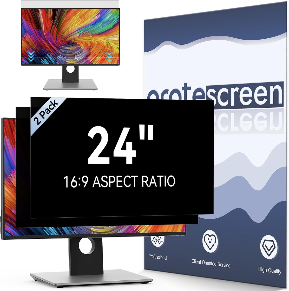 [2-Pack] 24 Inch Computer Privacy Screen Filter for 16:9 Widescreen Monitor, Removable Eye Protection Anti Glare Blue Light Filter Privacy Shield, Anti Spy Screen Protector Film 24 in