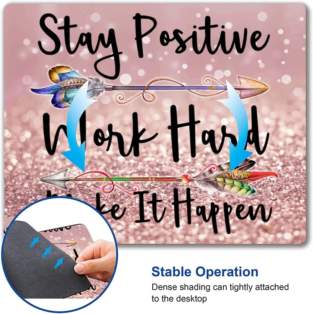 Inspirational Quotes Glitter Mouse Pad - Custom Design, Square Waterproof Non-Slip Rubber Base Mouse Pad for Office Laptop, Stay Positive Work Hard