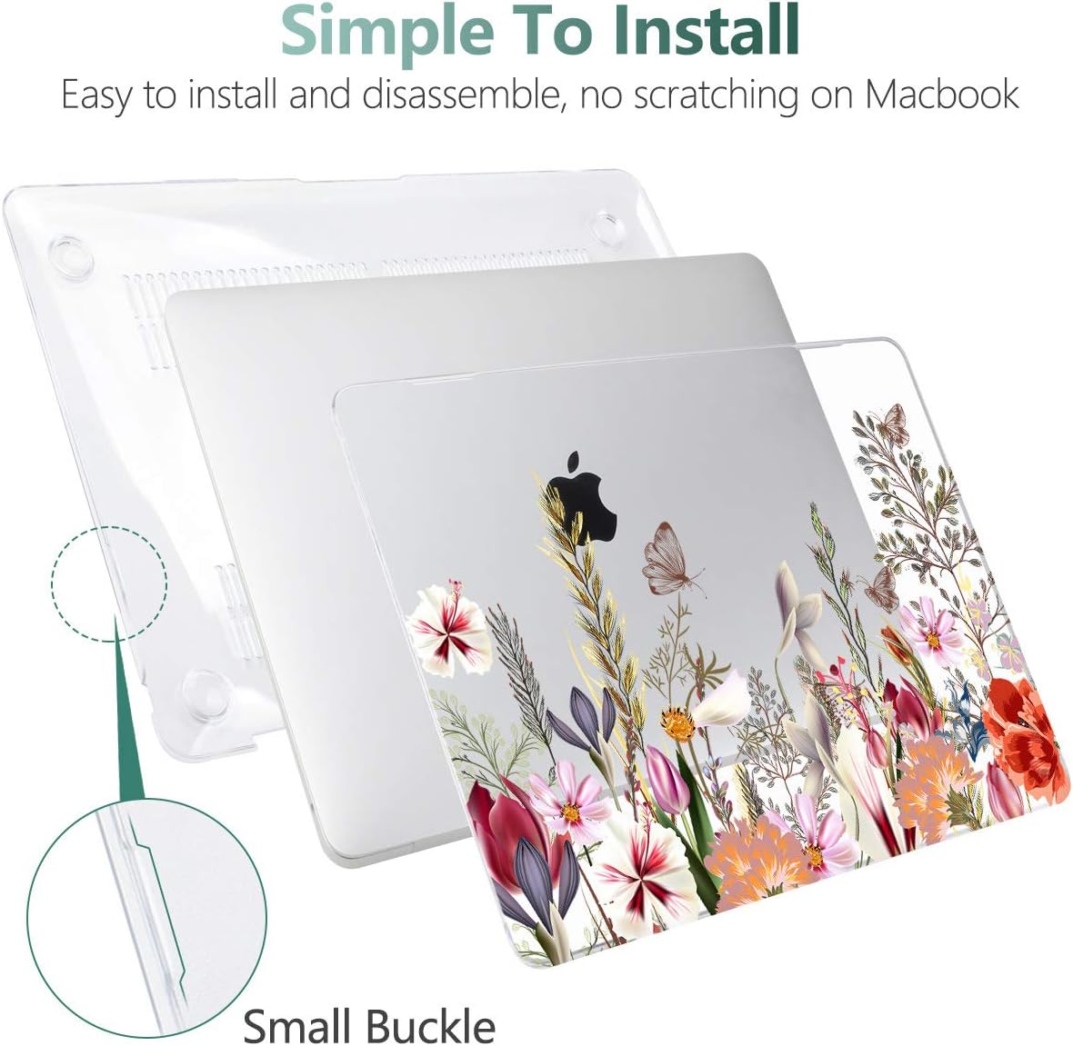 Batianda Case for MacBook Air 13 Inch M1 2020 2019 2018 Release Model A2337 A2179 A1932 with Retina & Touch ID, Clear Hard Shell Cover with Keyboard Cover & Screen Protector,Flower and Butterfly