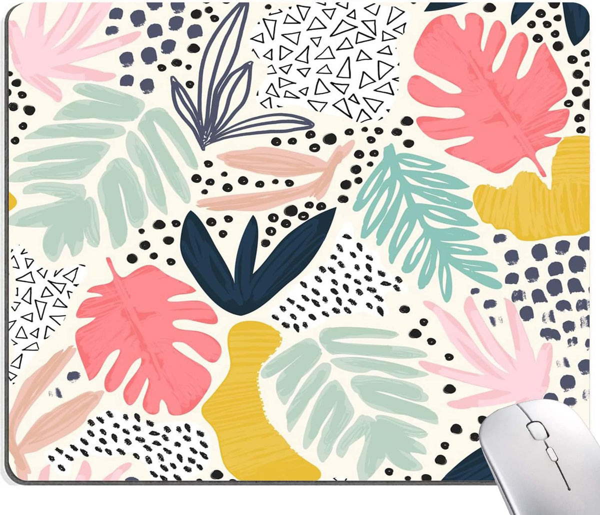 Mouse Pad, Abstract Leaves Mouse Pad, Square Mouse Mat Waterproof Non-Slip Rubber Base Mouse Pads