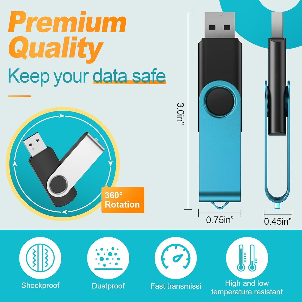 Kepmem Swivel Pen Drive 8GB USB 3.0 Memory Stick Pack of 10, Colorful Multipack Zip Drives for Data Storage