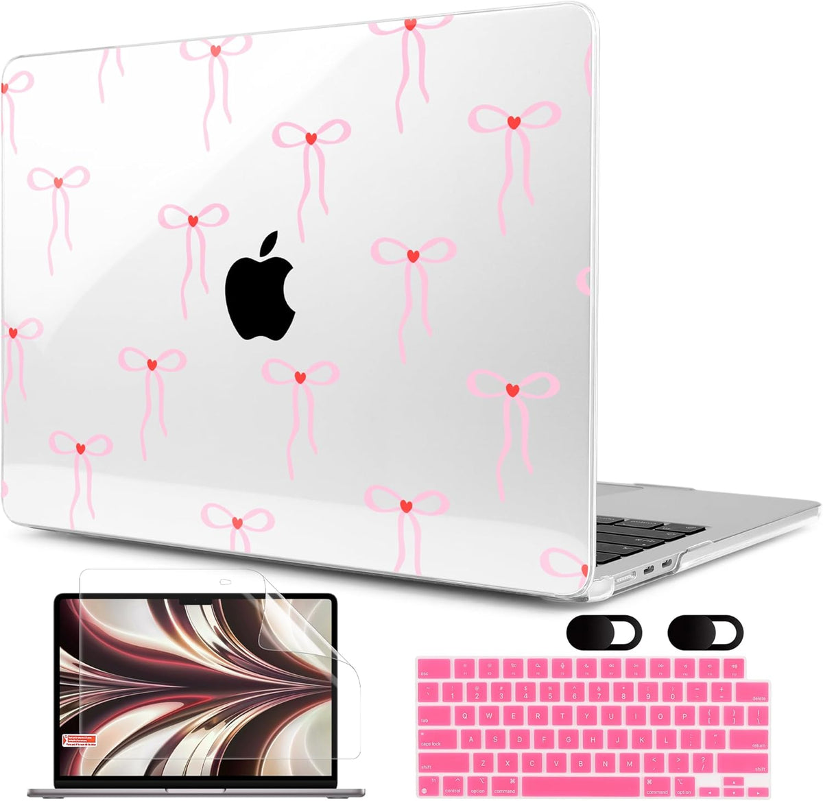 MEEgoodo Case for M4/M3/M2 MacBook Air 13.6 inch Case 2025 2024 2022, Fit Model A3240/A3113/A2681, Laptop Hard Shell with Keyboard Cover Compatible with MacBook Air 13 inch, Bows & Little Hearts