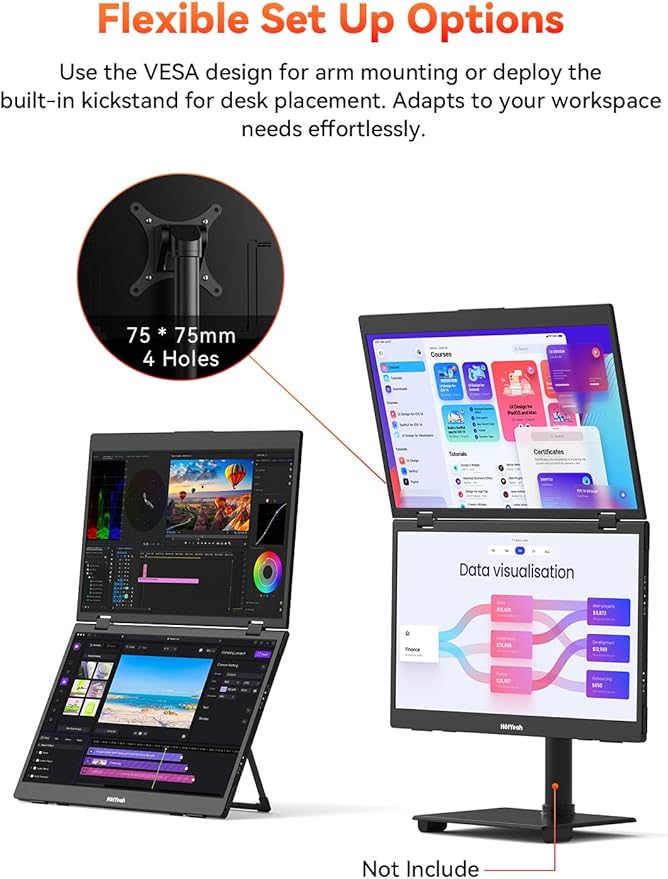 HotYeah Triple Laptop Screen Extender 15.6 1080P FHD IPS Folding Stacked Portable Dual Monitor USB-C Travel Extended Computer Display w/VESA 180° Rotation Plug &amp Play (Windows Only)